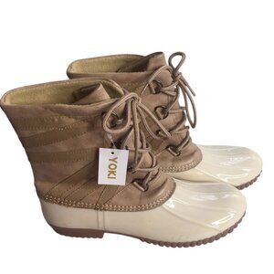 Yoki Dylan Duck Boots Womens 8 Insulated Cream/Beige Rubber Lace-Up Outdoors